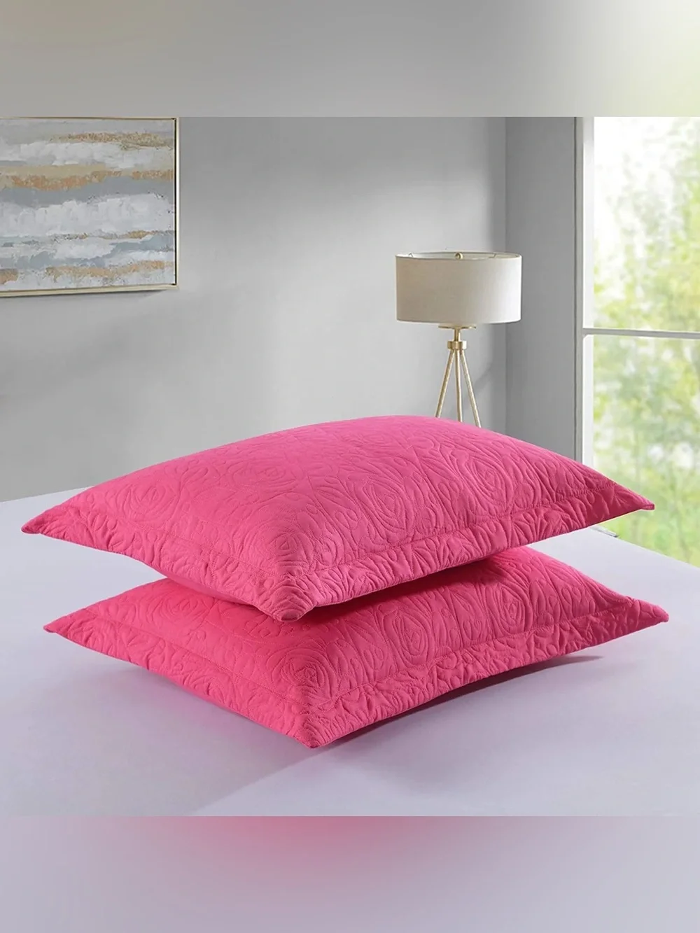 Hot Pink Quilted 2 Pillow Shams